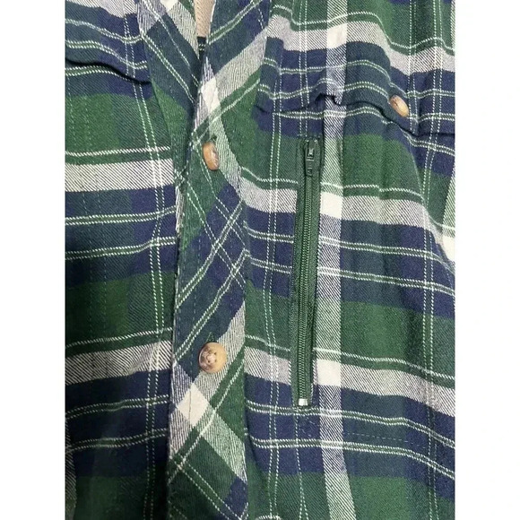 Backpacker Mens LARGE Sports Flannel Plaid Shirt Vented Outdoor Green button up - Picture 5 of 8